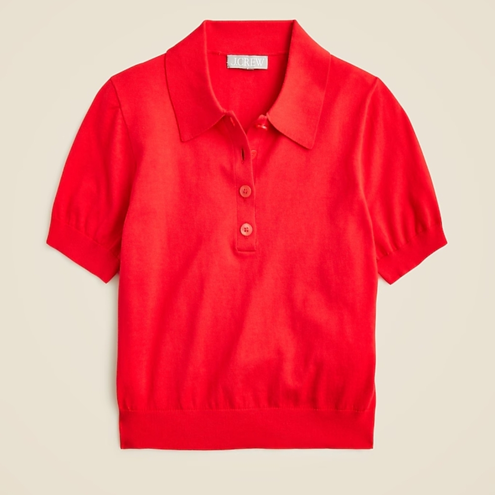 J. Crew Red Polo Top with Classic Collar and Puff Sleeves